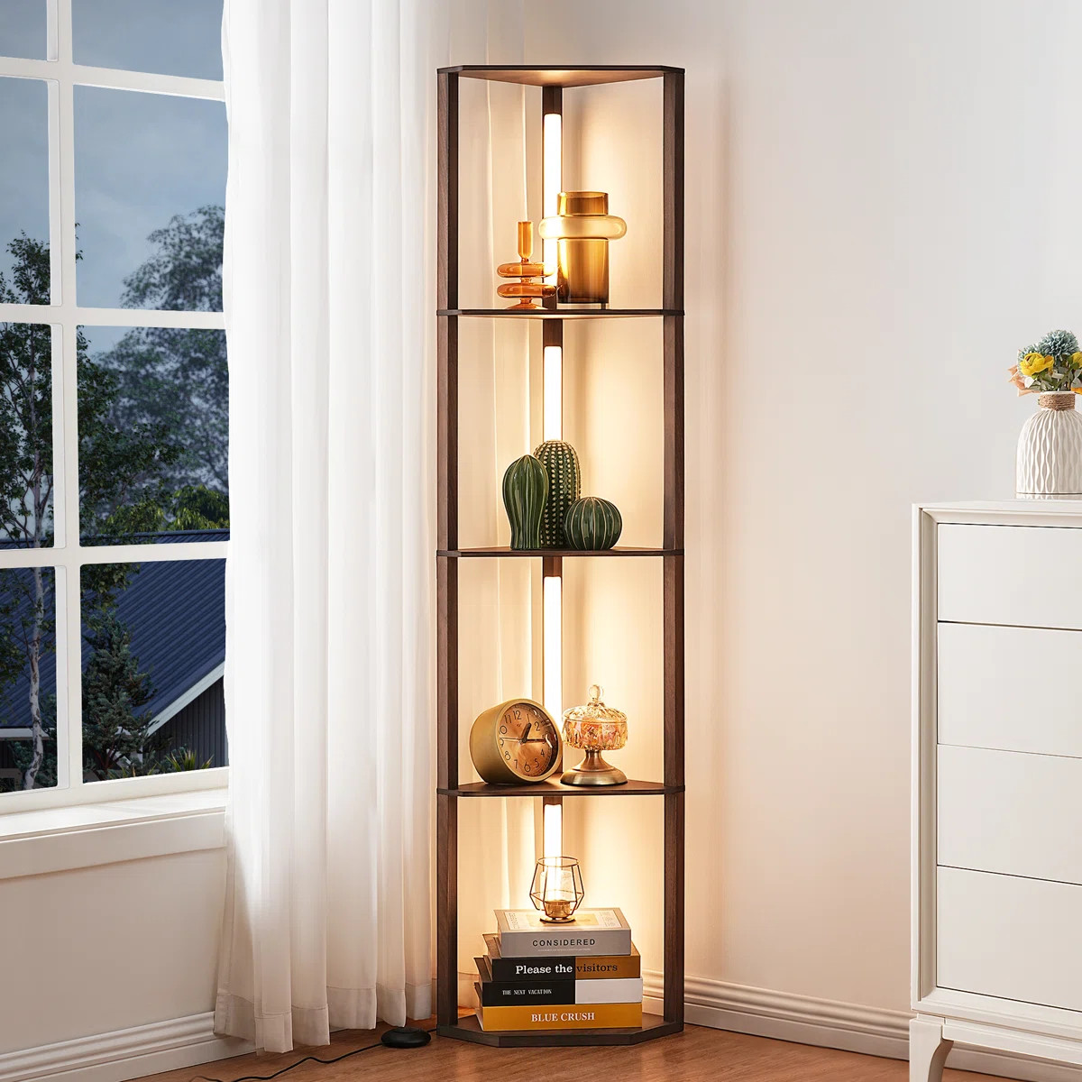 Carrye 64'' LED Dimmable Cornor Floor Lamp with Shelves | Wayfair North America