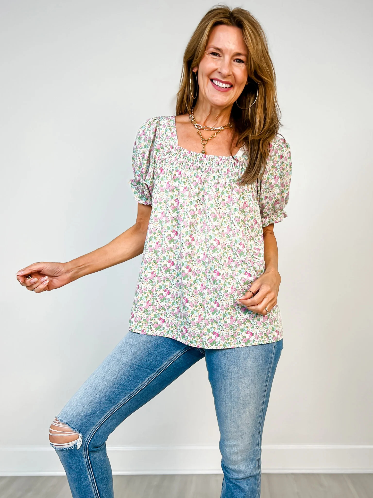 Smocked Floral Print Top | Emma Lou's Boutique
