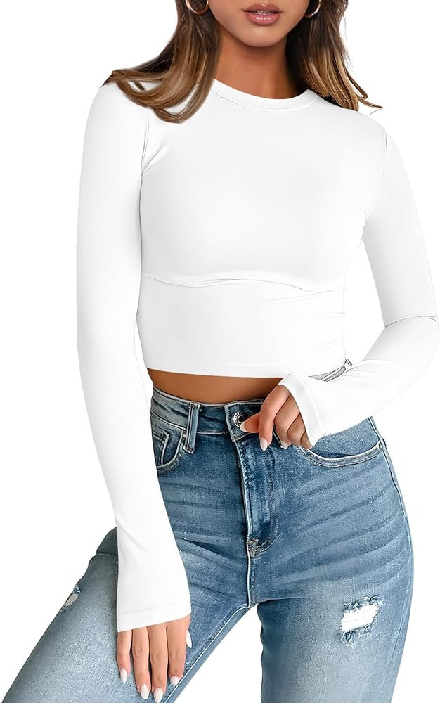 Trendy Queen Womens Long Sleeve Crop Tops Basic Slim Fitted Shirts Casual Fashion 2024 Y2k Tops T... | Amazon (US)