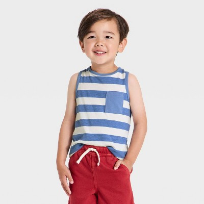 Toddler Boys' Striped Tank Top - Cat & Jack™ White/Blue 12M | Target