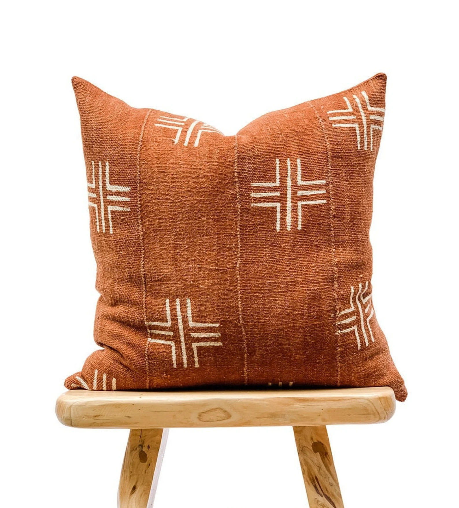Authentic African Pillow, Handwoven Mudcloth Pillow, Rust with Cream Abstract pattern Pillow Cove... | Etsy (US)