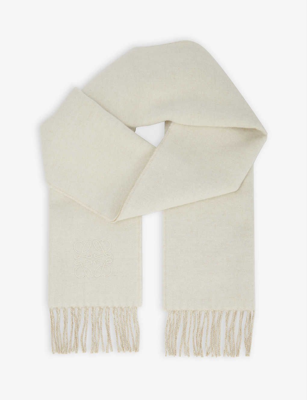 Anagram-embroidered wool and cashmere-blend scarf | Selfridges