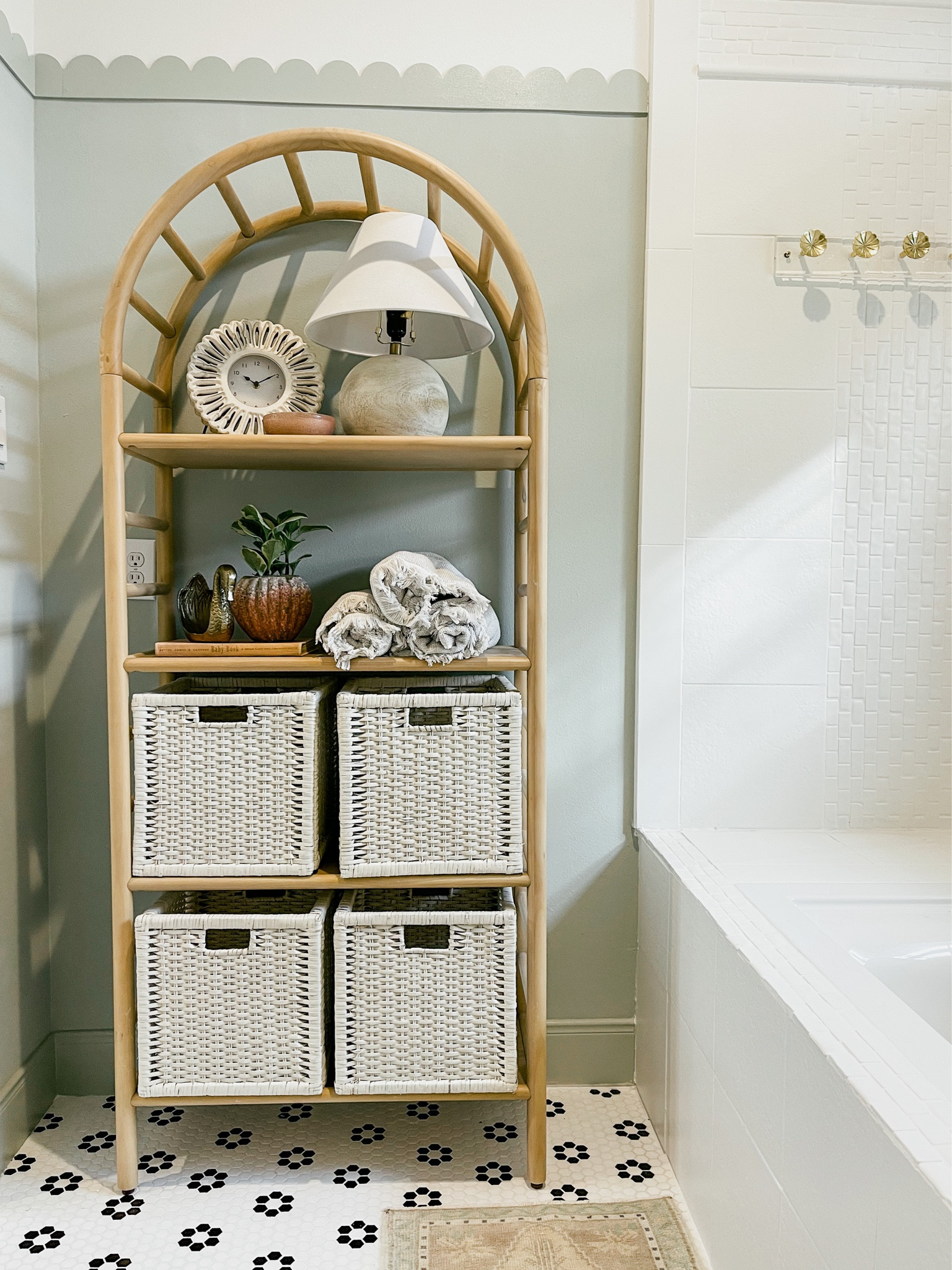 Bathroom storage decor baskets lamp towels #thebloomingnest 

#LTKunder50 #LTKhome #LTKSeasonal