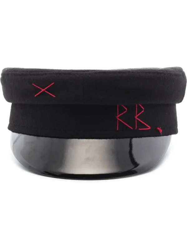 Ruslan Baginskiy Embroidered Monogram Baker Boy Hat | Black | FARFETCH | Farfetch Global