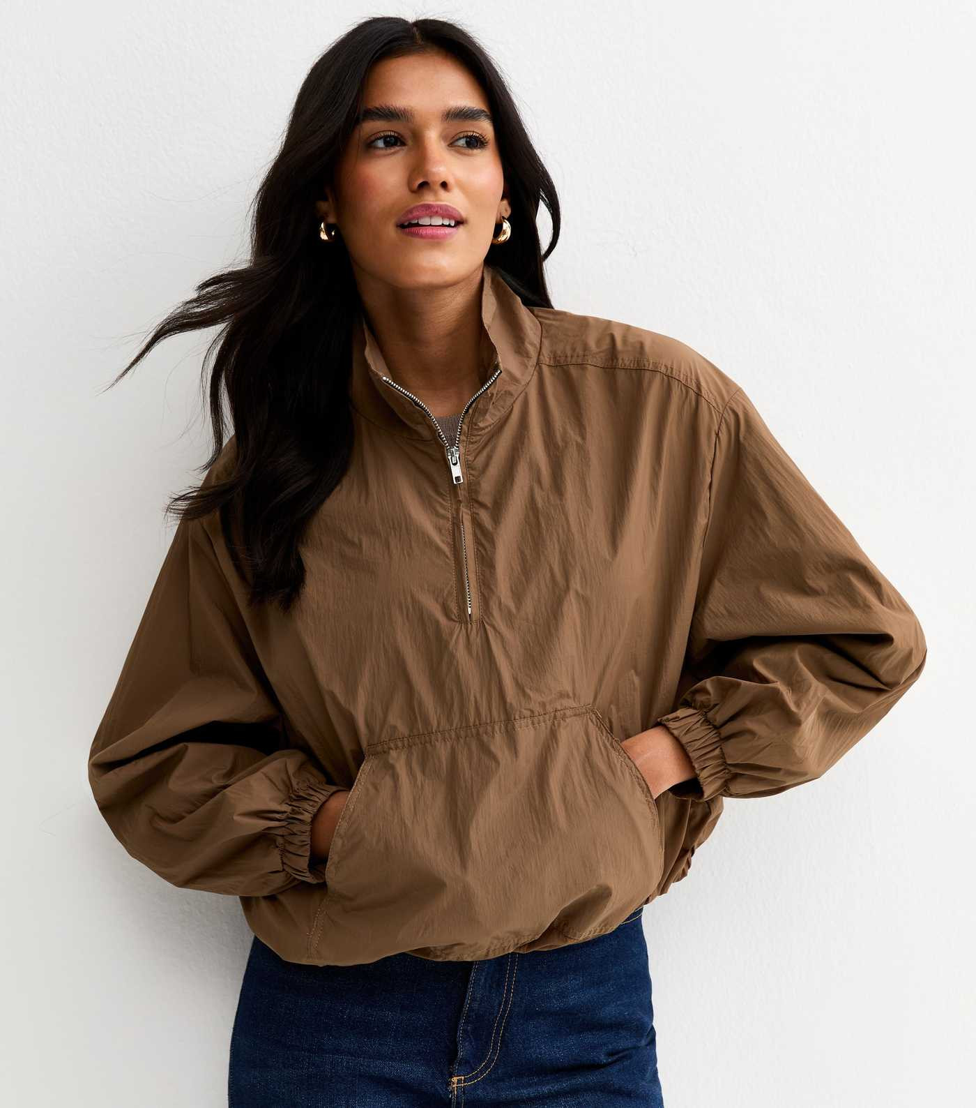 Light Brown Quarter Zip Funnel Neck Jacket | New Look | New Look (UK)