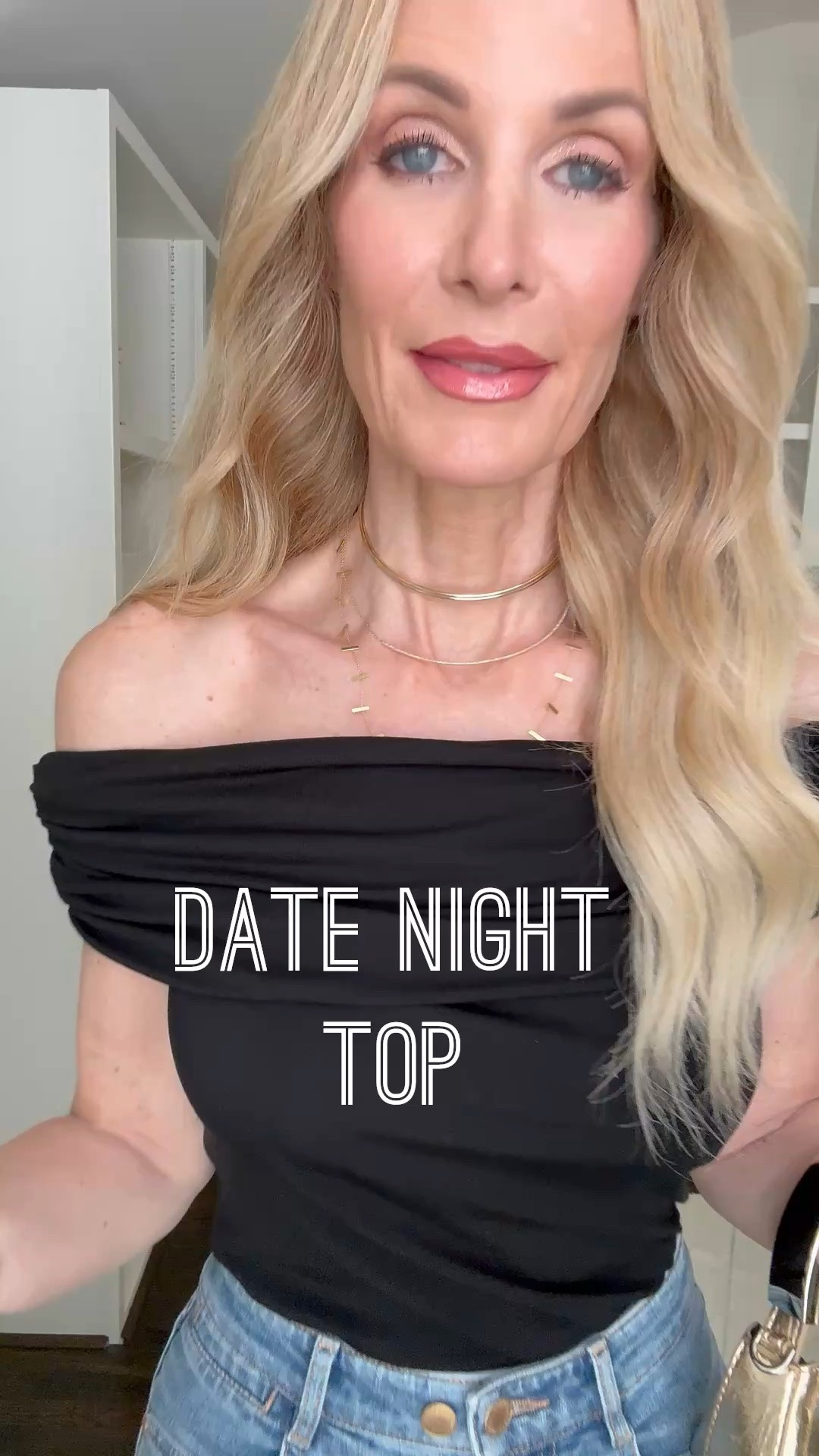 This black off-the-shoulder top is the perfect date night find—SO soft, flattering, and effortlessly chic with denim. It’s an easy girls’ night out look when you want to feel fabulous without overthinking your outfit. XS top and size 24 jeans. #DateNightTop #GirlsNightOut #LTKOver40 

 #LTKootd #LTKOver40 #LTKPetite