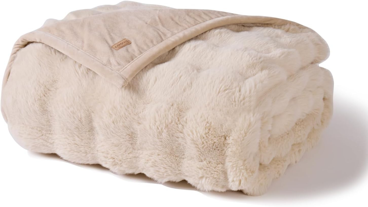 Faux Rabbit Fur Bubble Throw Blanket, 50"x60", Cream | Amazon (US)