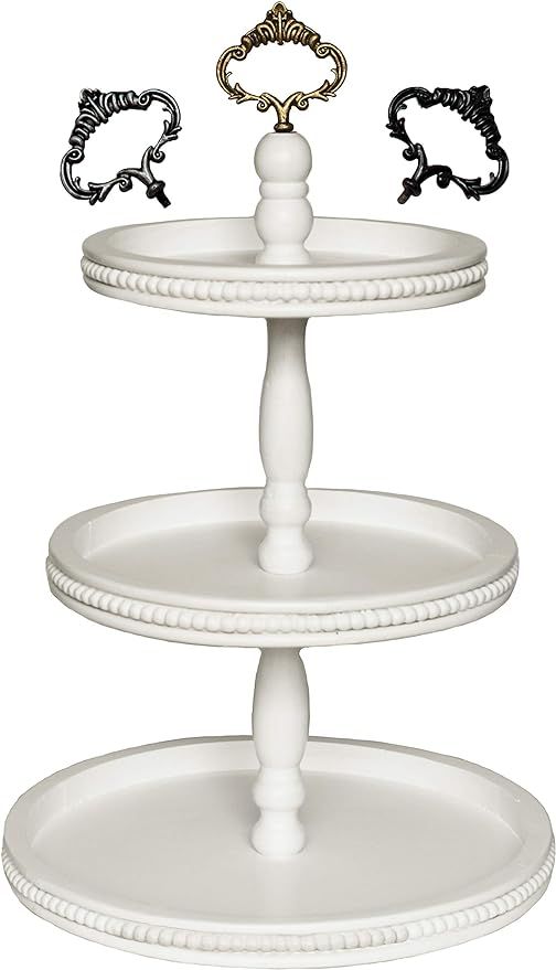 3 Tiered Tray Wooden Serving Stand by Felt Creative Home Goods. Large Shabby Chic Beaded Tray for... | Amazon (US)