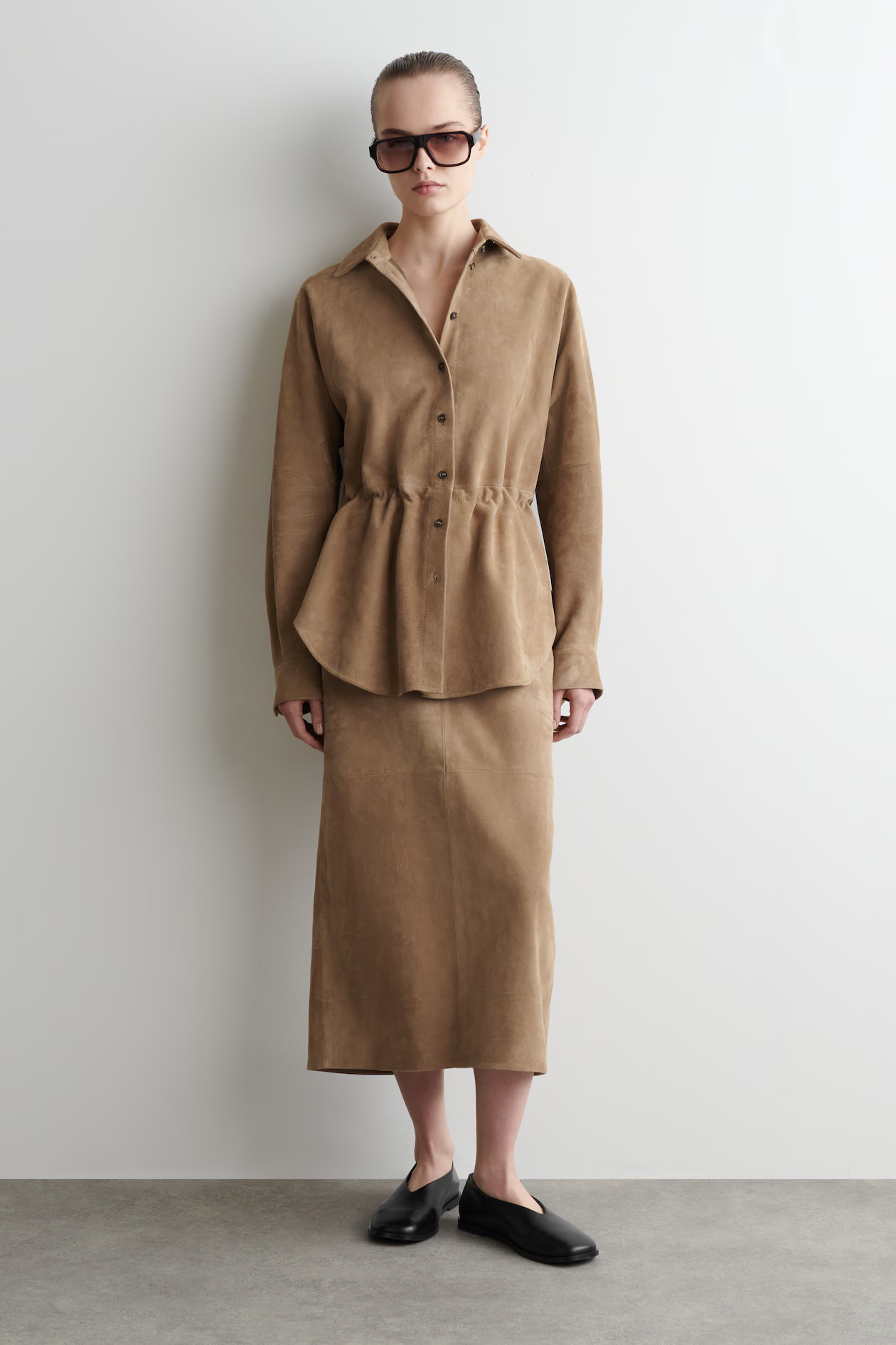 PANELLED SUEDE DRAWSTRING MIDI SKIRT | H&M (UK, MY, IN, SG, PH, TW, HK)
