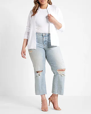 Mid Rise Light Wash Ripped 90s Ankle Boot Jeans | Express