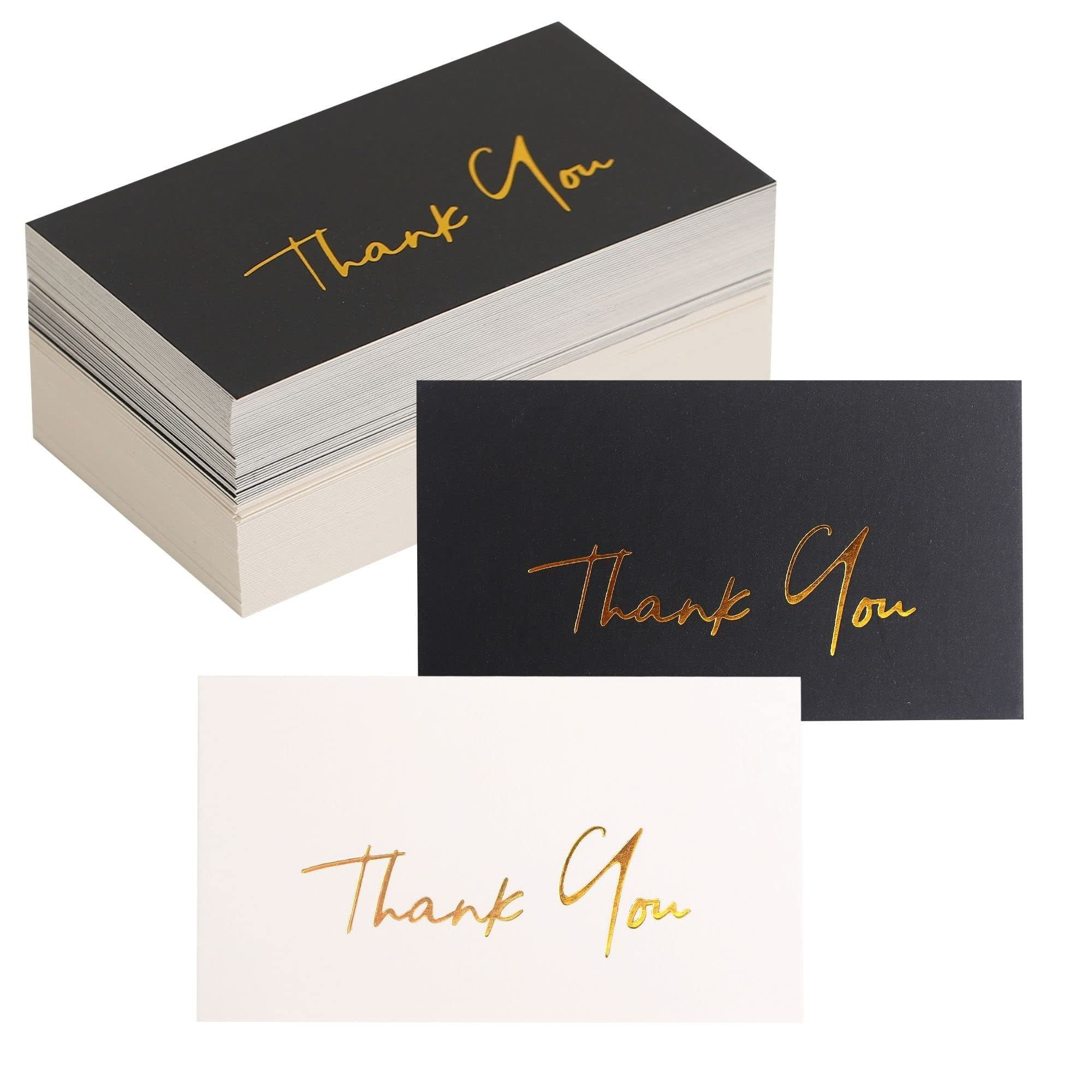 Winoo Design Gold Mini Thank You Cards Small Business - 100 PK - Flat Card No Fold, 2 x 3.5 Inches Thank You for Your Order for Your Support Cards for Wedding Black and Off White Color | Amazon (US)