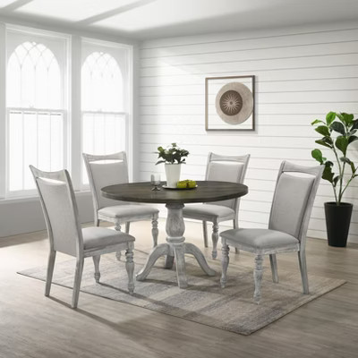 Roundhill Furniture Iris Dining Set, Round Pedestal Table with 4 Chairs, Weathered White and Gray, 5-Piece | Target