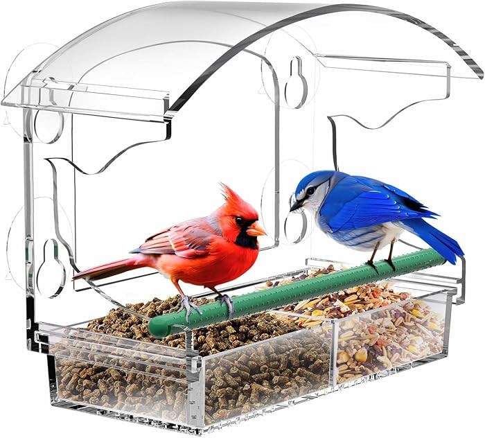 Clear Acrylic Window Bird Feeder for Outside with 4 Strong Suction Cups and Detachable Seed Tray,... | Amazon (US)