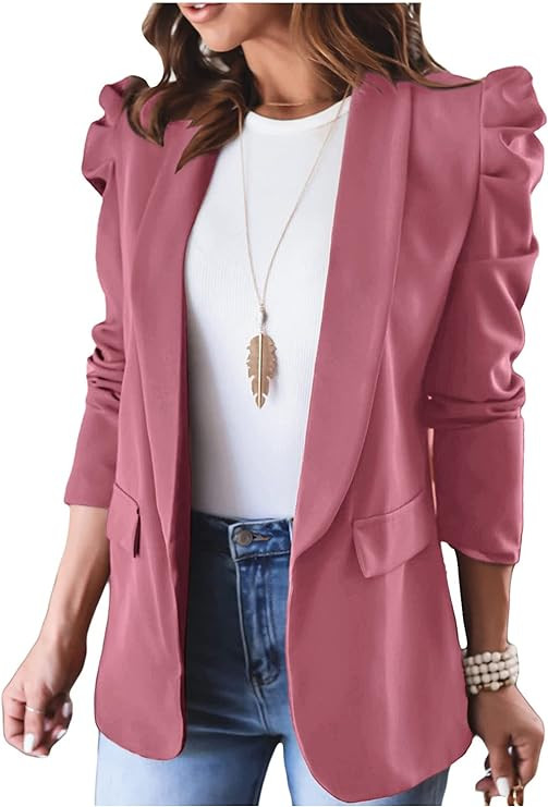 KIRUNDO Women's 2025 Spring Fall Casual Blazers Puff Sleeve Lapel Open Front Work Suit Office Bla... | Amazon (US)