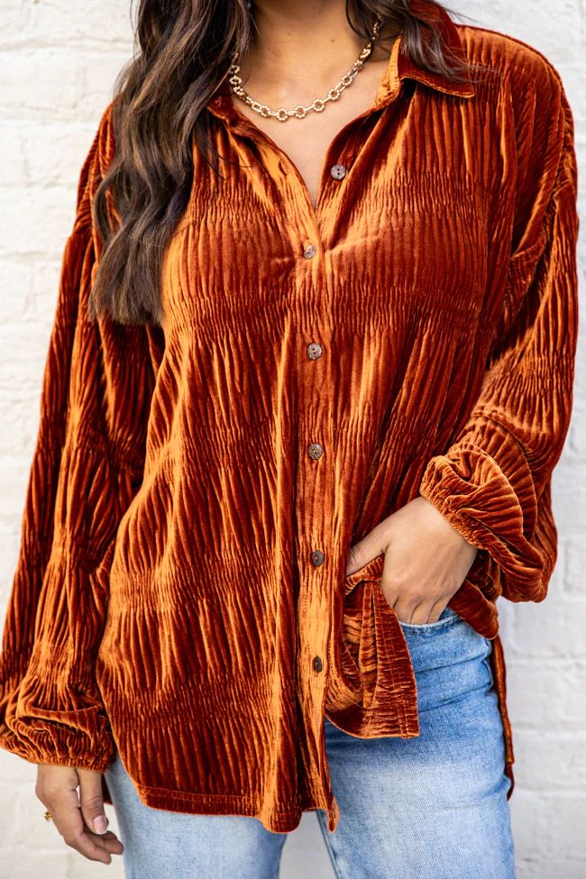 My Favorite Song Copper Velvet Button Front Shirt | Pink Lily