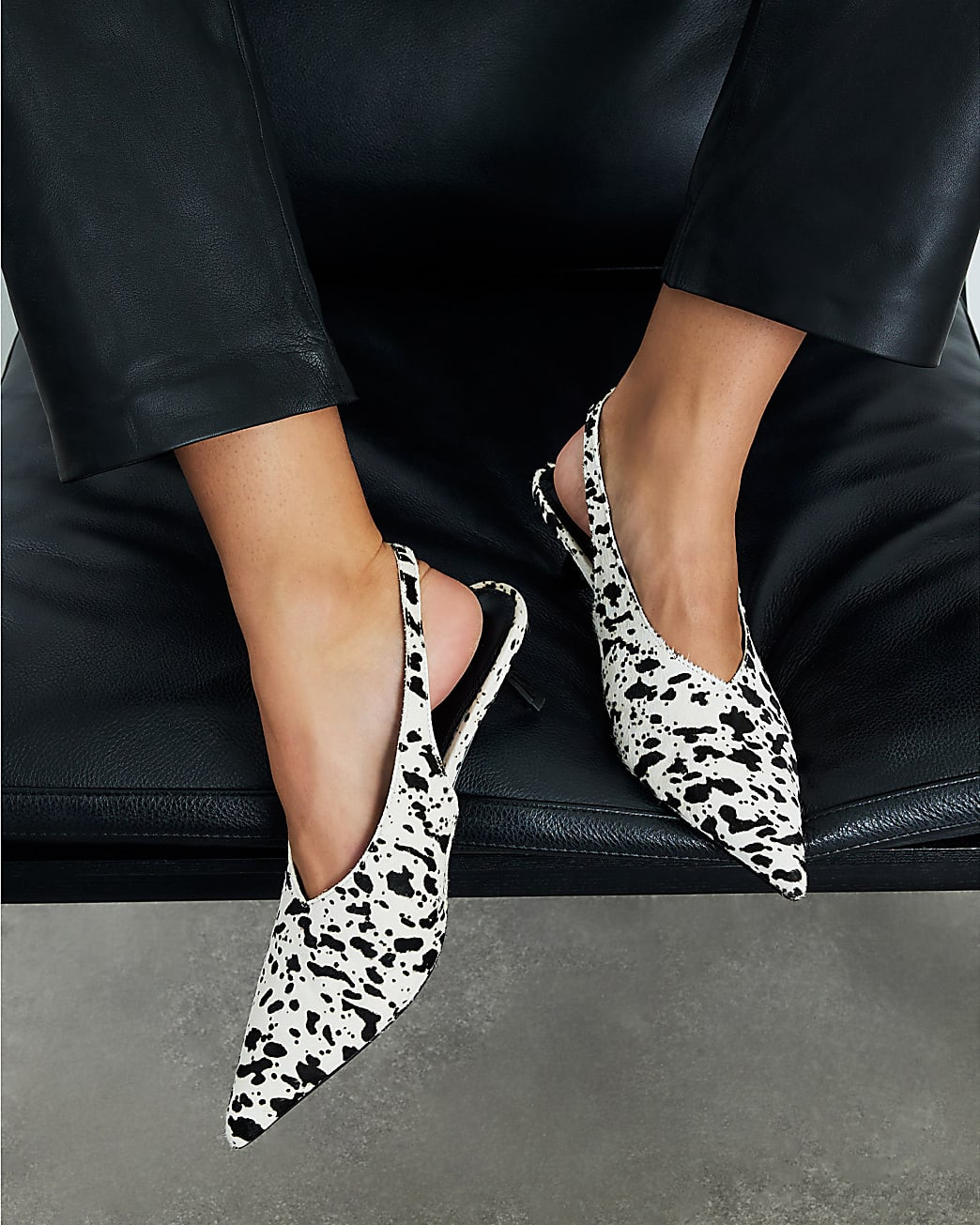 Brown Leather Cow Print Court Shoes | River Island UK & IE