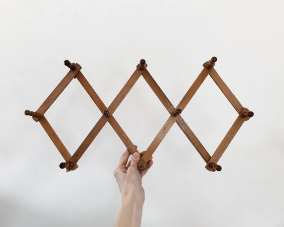 Vintage 70s Wooden Accordion Peg Rack - Brown Stained Wood - Medium | Etsy (US)