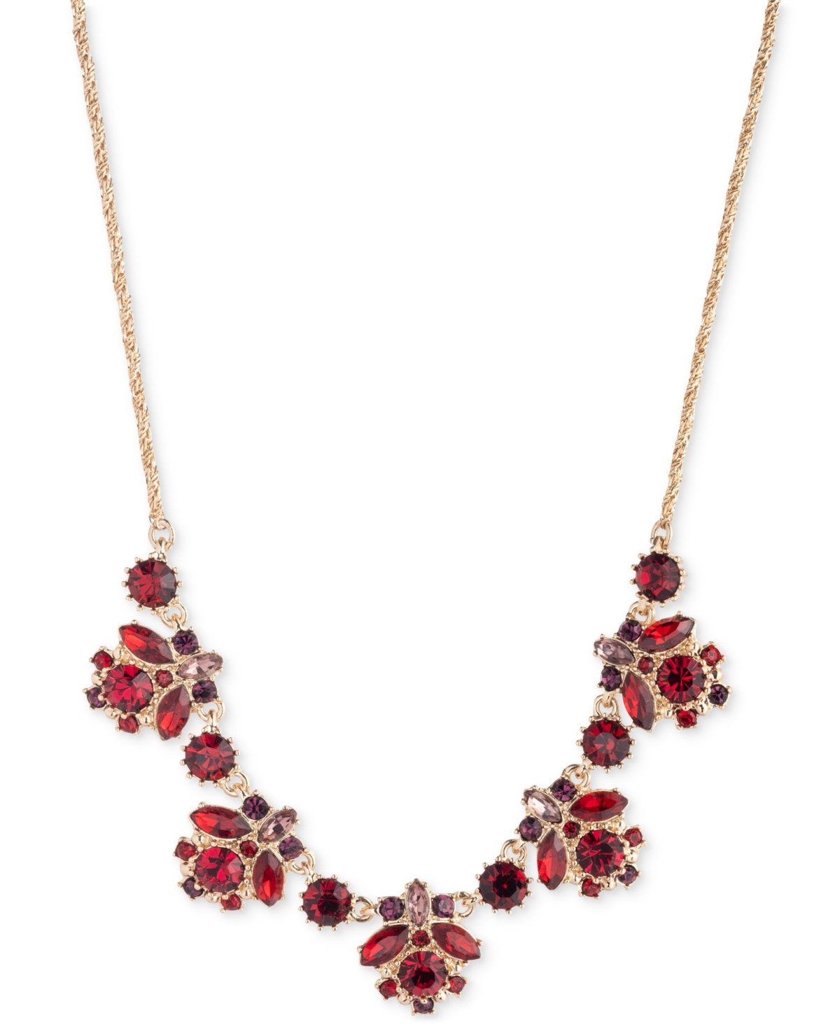 Marchesa Gold-Tone Mixed Cut Crystal & Stone Statement Necklace, 16" + 3" extender - Bright Red | Macy's