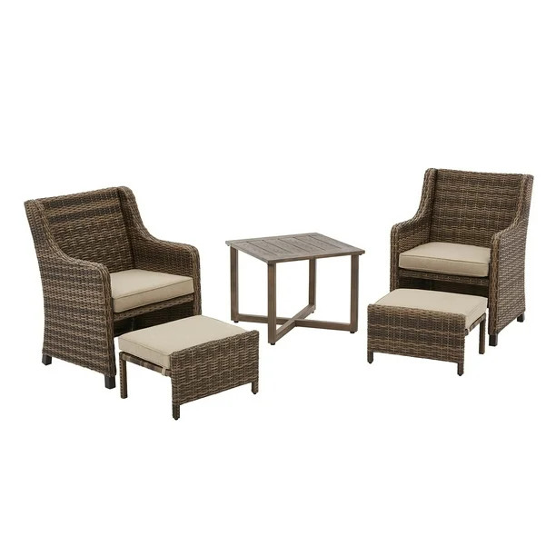 Better Homes & Garden Hawthorne Park 5 Piece Outdoor Chat Set with Beige Cushions - Walmart.com | Walmart (US)