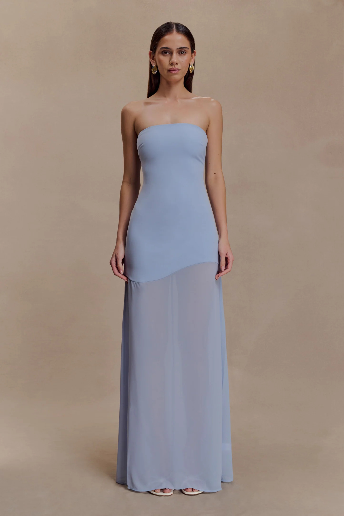 Mason Crepe And Chiffon Maxi Dress - Powder Blue | MESHKI US
