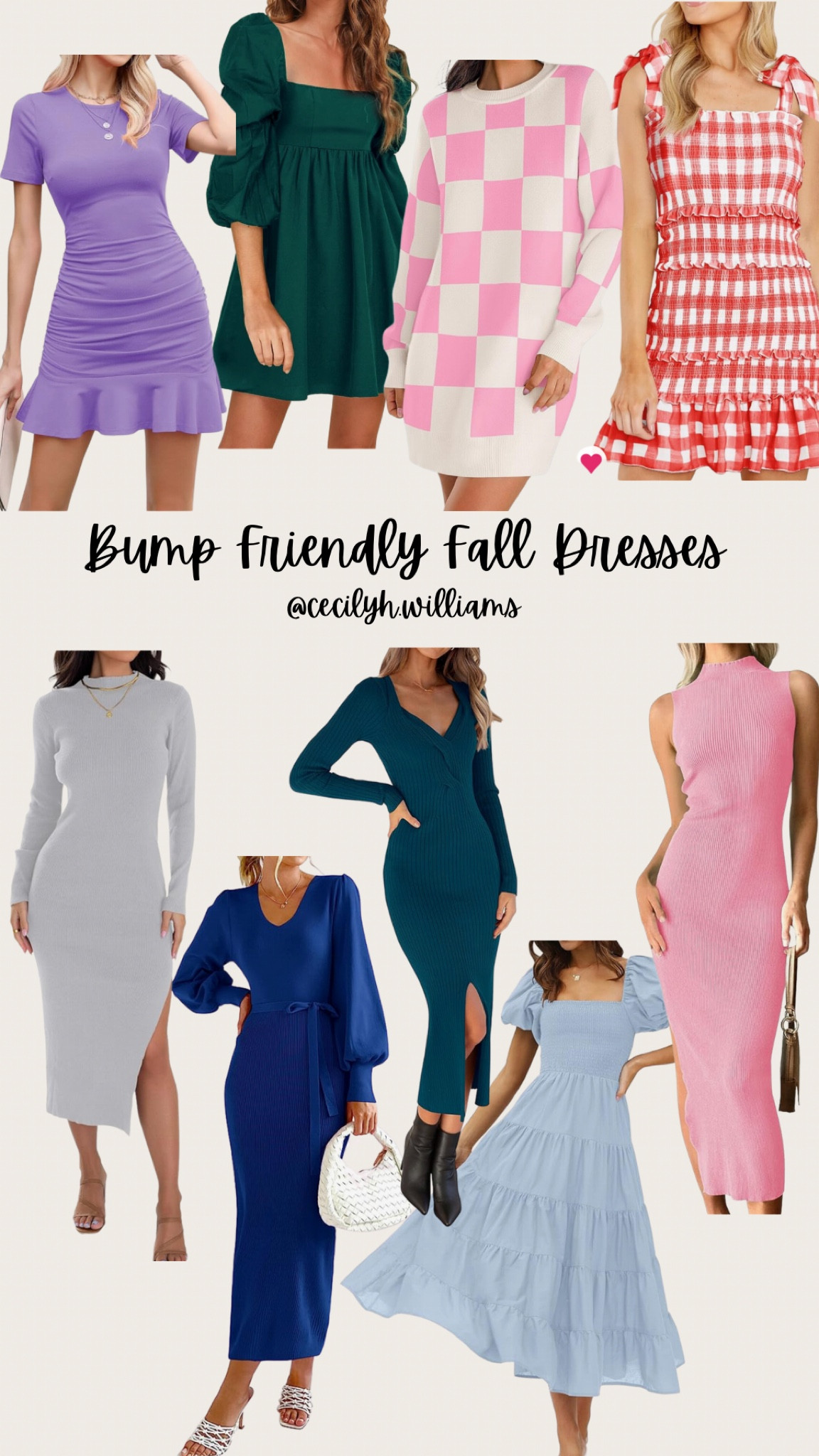 Not maternity but these are all bump friendly options from Amazon 

Fall dresses, amazon finds, sweater dress, ribbed dress, stretchy dress, ruffle, smocked, checkered, puff sleeve, mock neck, midi dress, purple, pink, red, blue 

#LTKbump #LTKfindsunder100 #LTKstyletip