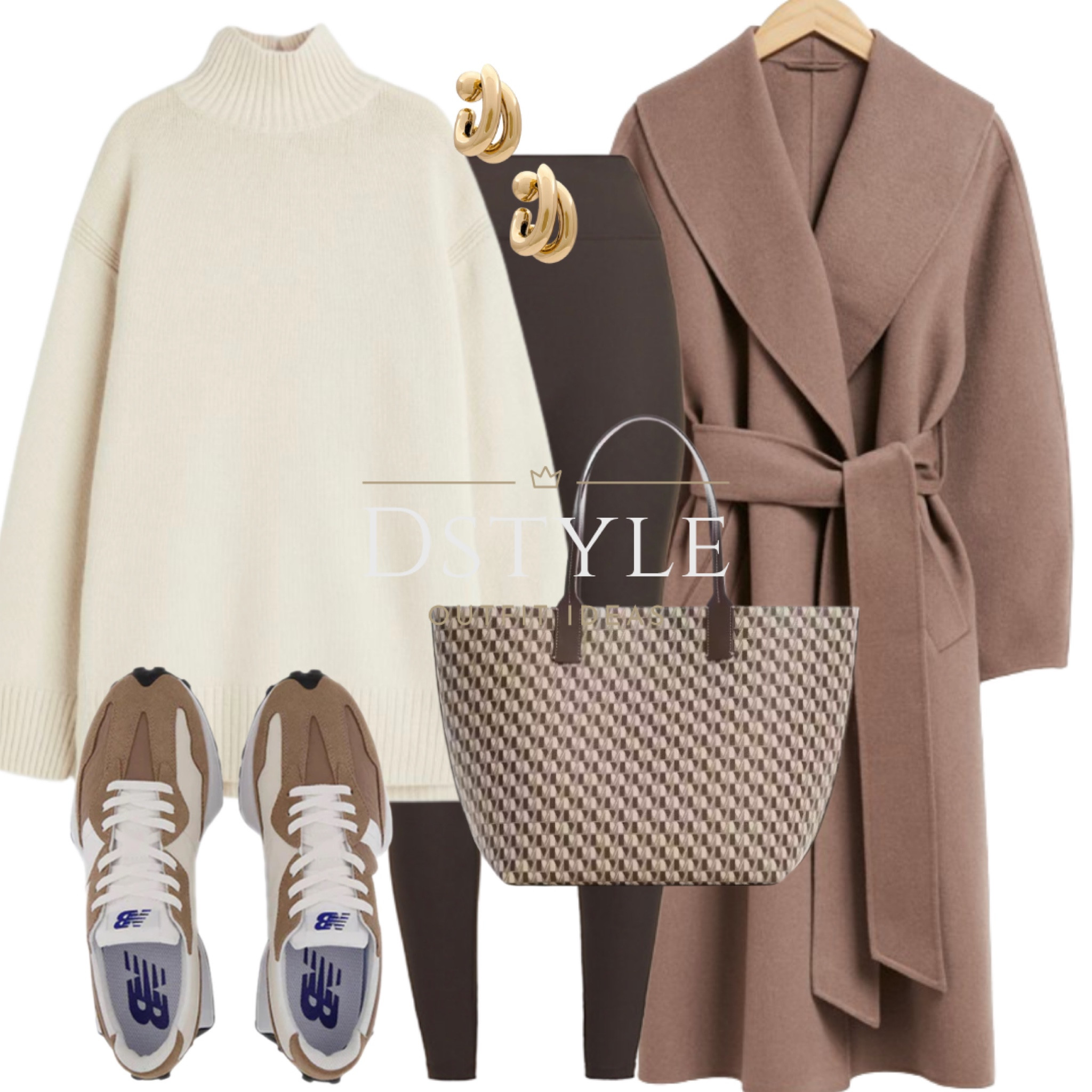 Snug in a light beige oversized sweater, paired with dark brown leggings, topped off with an oversized mole brown coat. Grounded in style with perfectly matching New Balance 327 kicks. #CozyNeutrals #WinterFashion #OOTD

#LTKshoecrush #LTKstyletip #LTKSeasonal