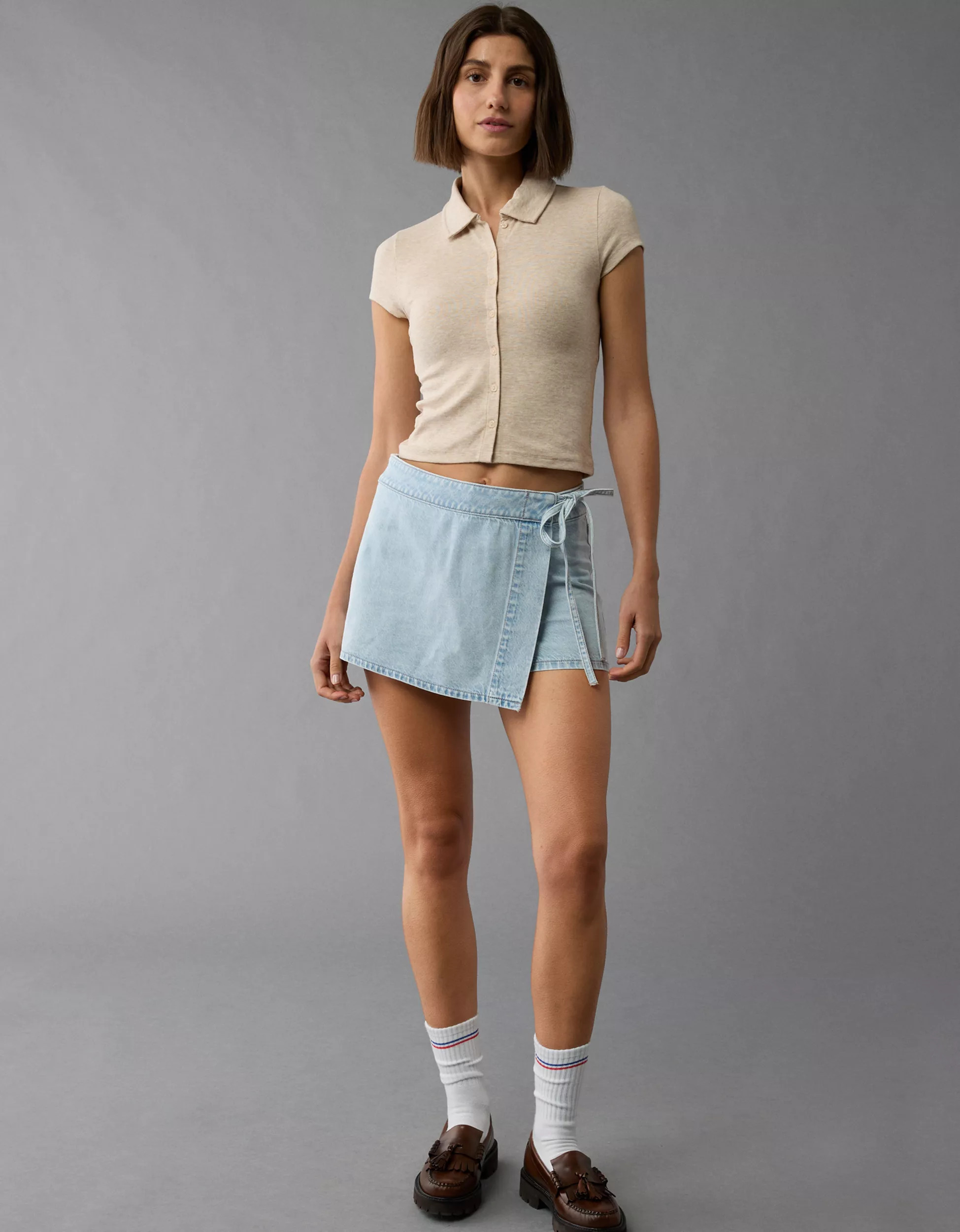 AE Collared Button-Up T-Shirt | American Eagle Outfitters (US & CA)