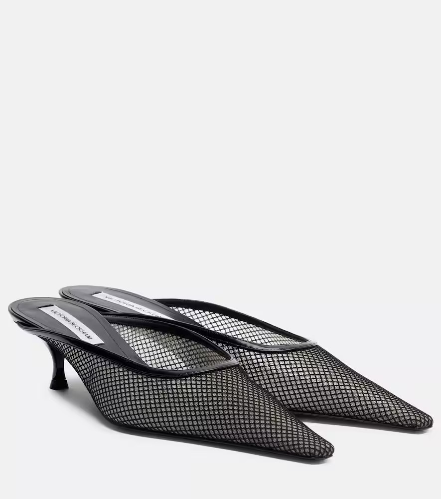 Victoria Beckham Leather-trimmed mesh mules | Mytheresa (INTL)