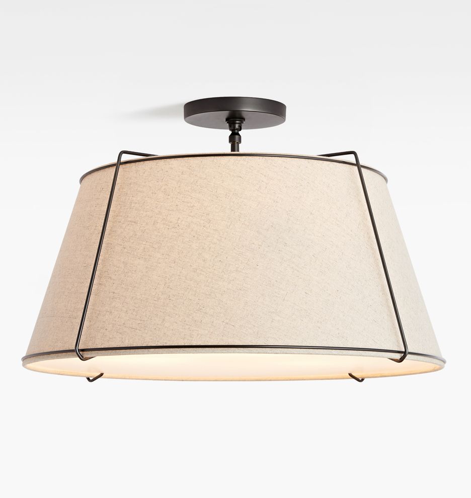 Conical 24" Oil-Rubbed Bronze Drum Semi-Flush Fixture with Sand Shade
 | Rejuvenation | Rejuvenation