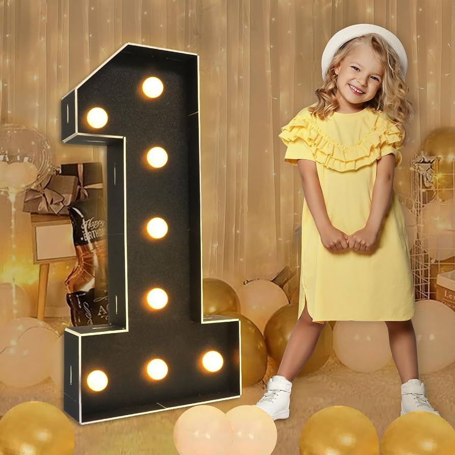 imprsv 3FT Black Marquee Light Up Numbers for 1st First Birthday Decorations, Black Party Decorat... | Amazon (US)