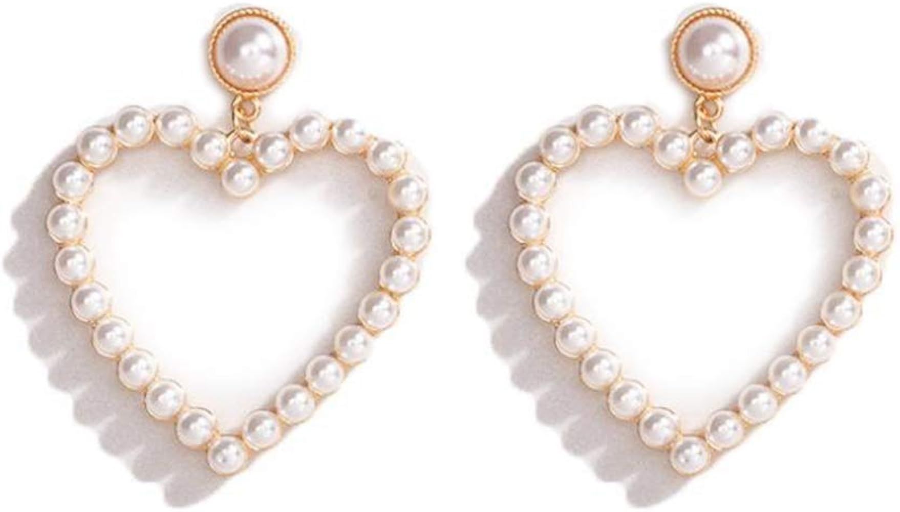 Pearl Heart Dangle Stud Earrings for Women Girls - Minimalist Fun Fashion Retro Exaggerated Peach... | Amazon (US)