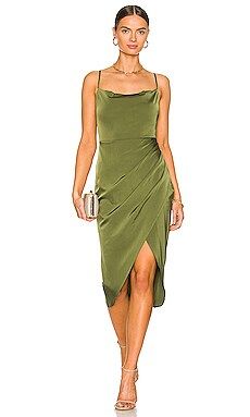 MORE TO COME Adonia Wrap Midi Dress in Olive from Revolve.com | Revolve Clothing (Global)