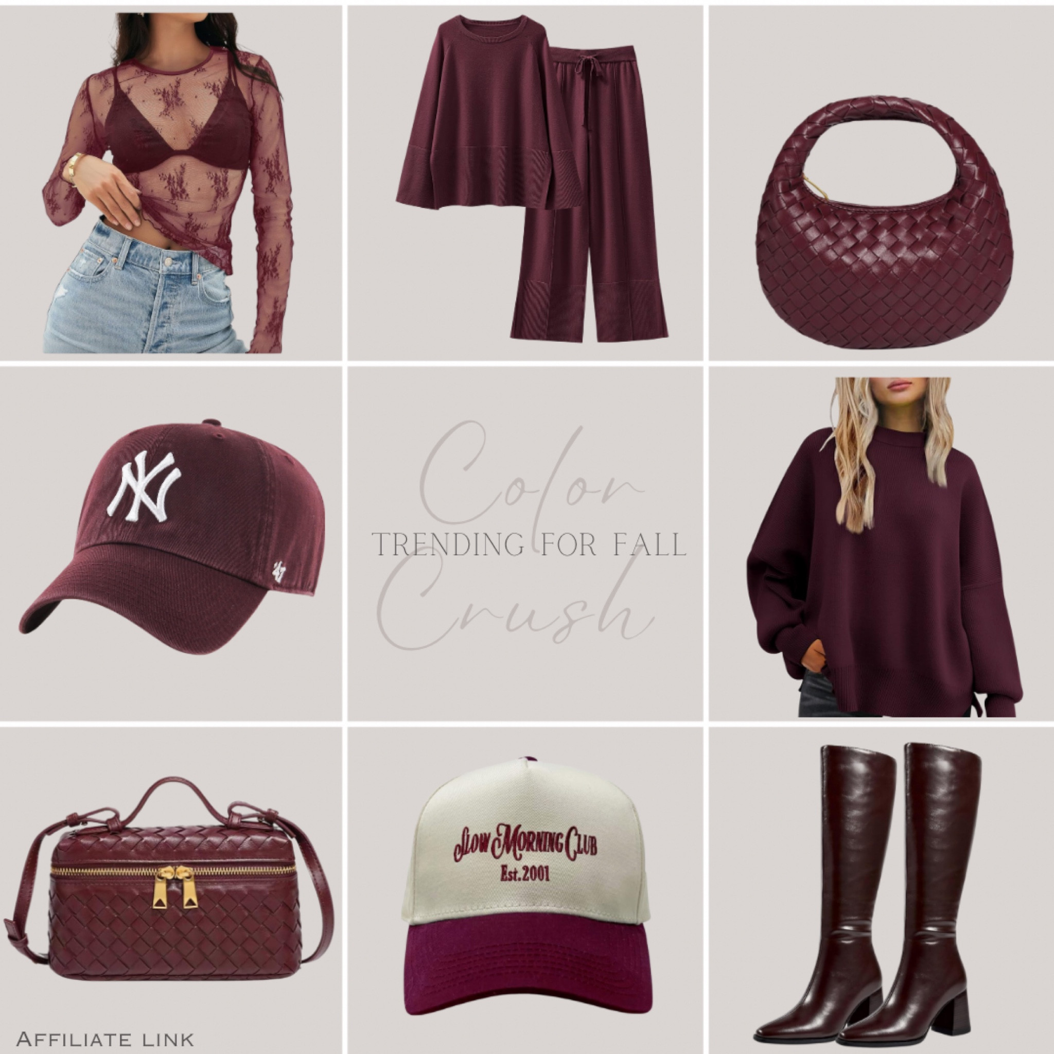 Trending for Fall! Burgundy color crush!! 



Handbag, hat, sweater, matching set, knee high boots, lace top, fall style, outfit Inspo 


#amazon #amazonfinds 

#LTKSeasonal