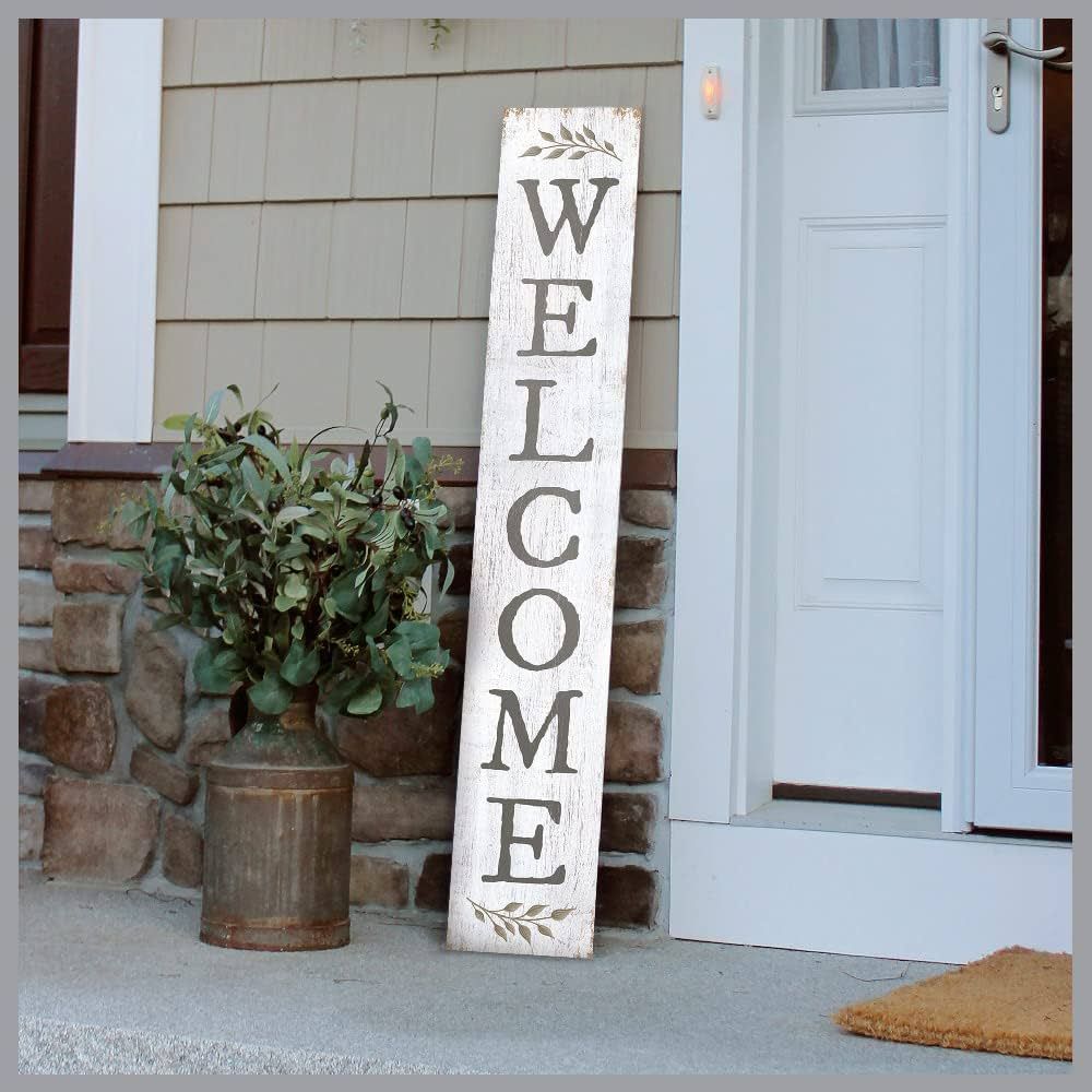 My Word! Welcome White W/Sprig Welcome Sign and porch leaner for Front Door, Porch, Yard, Deck, P... | Amazon (US)