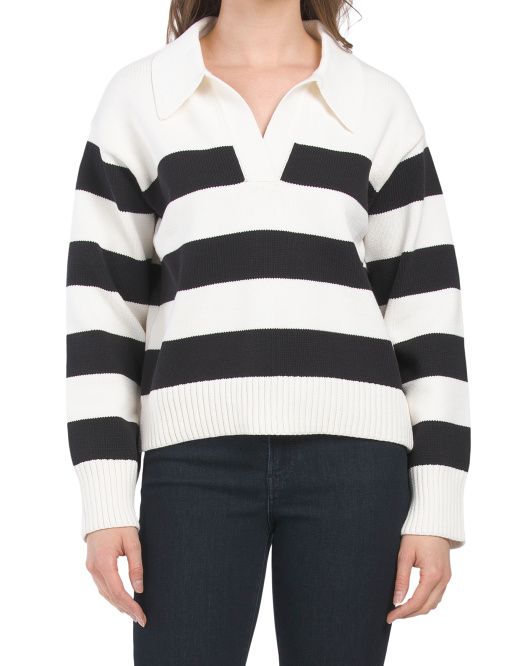 Stripe V-neck Collared Sweater | TJ Maxx