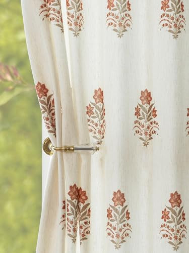 THREE GIRLS Pinch Pleated Curtains Light Filtering Red Floral Curtains for Living Room Bedroom Dining Room 84 Inches Luxury Linen Drapes Farmhouse Window Curtains with Hooks - 2 Panels Set, 40" x 84" | Amazon (US)