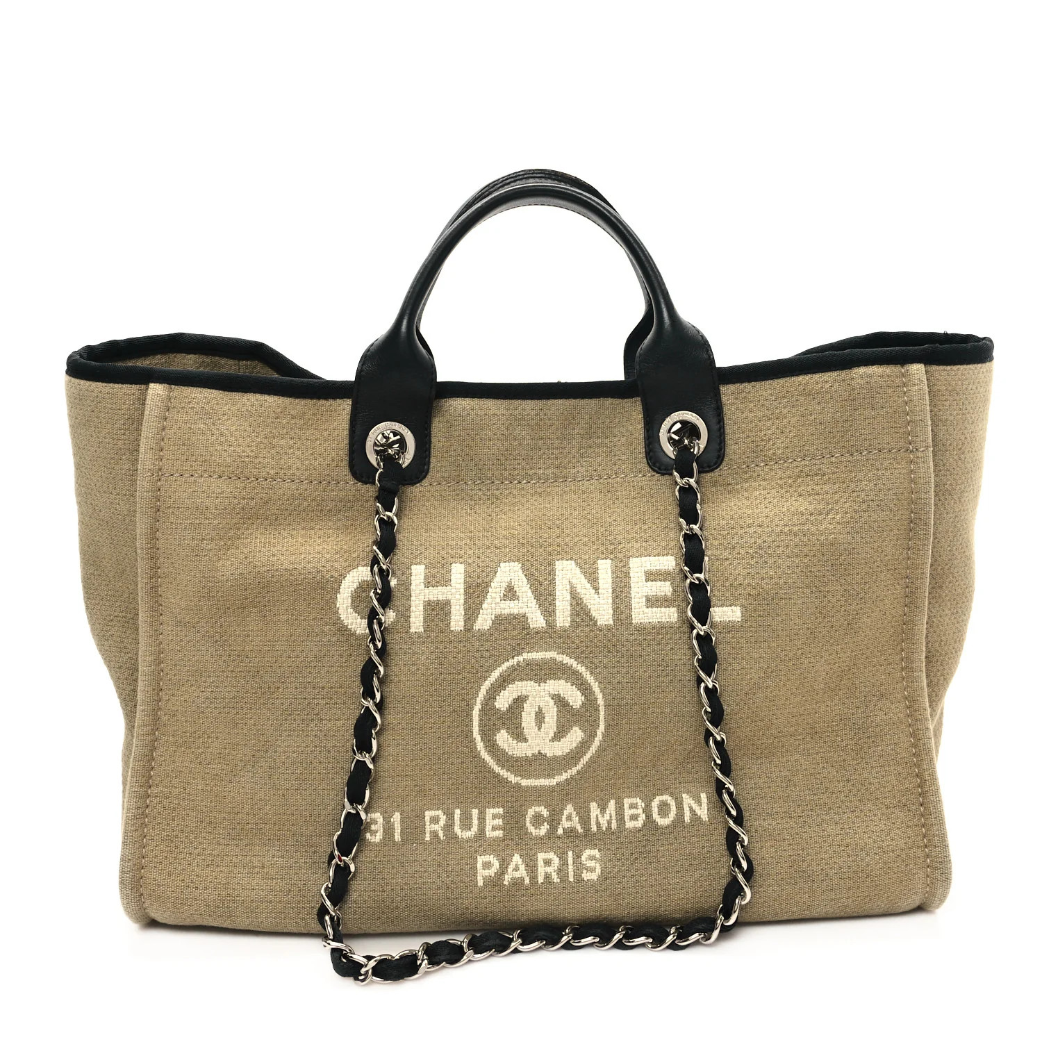 Canvas Medium Deauville Tote Beige Black | FASHIONPHILE (US)