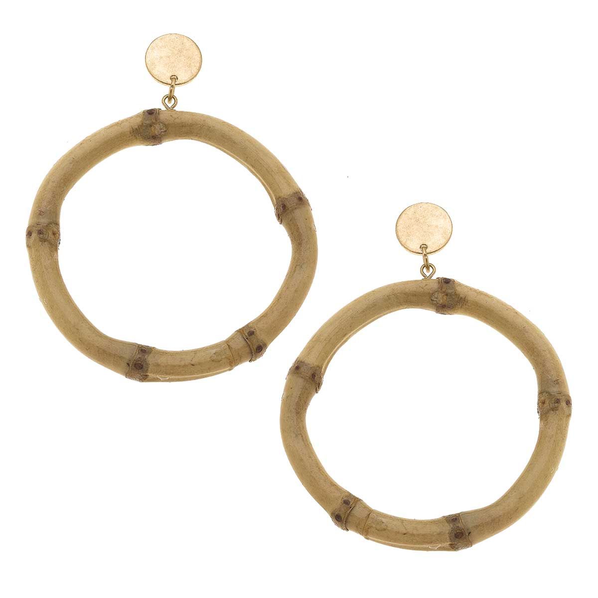 Felicity Bamboo Drop Hoop Earrings in Natural | CANVAS