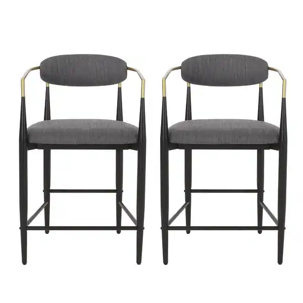 Elmore Fabric and Iron 25 Inch Counter Stools (Set of 2) by Christopher Knight Home - Overstock -... | Bed Bath & Beyond