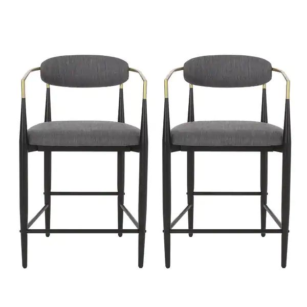Elmore Fabric and Iron 25 Inch Counter Stools (Set of 2) by Christopher Knight Home - Overstock -... | Bed Bath & Beyond