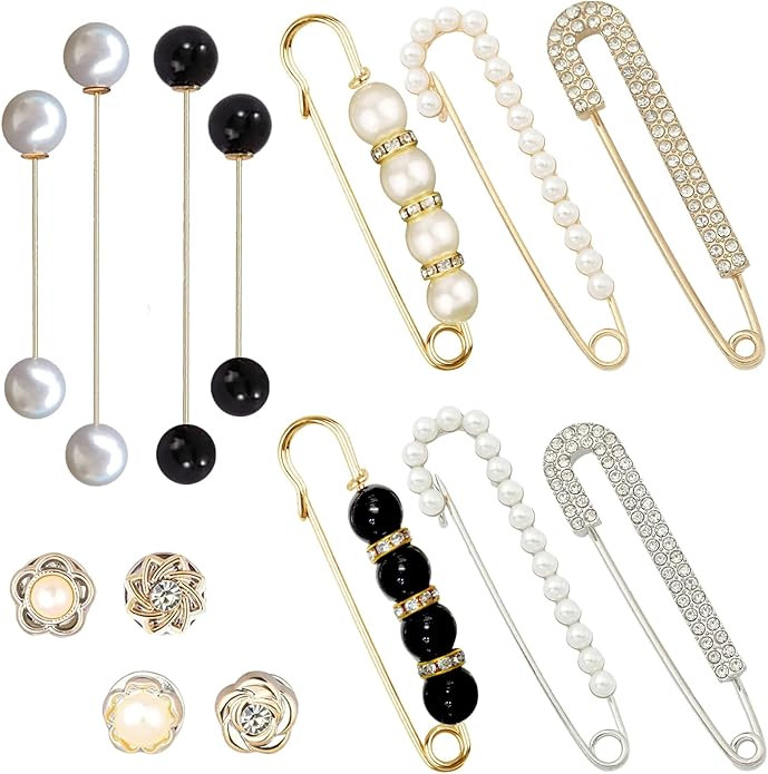 14 Pieces Brooch Safety Pins Pearl Brooch Button Pin Pant Waist Tightener Pins for Clothes Sweate... | Amazon (US)