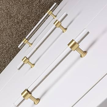 QOGRISUN 5-Pack Acrylic Cabinet Pulls with Brass Base, Gold Modern Drawer Handles, 4-inch Hole Ce... | Amazon (US)