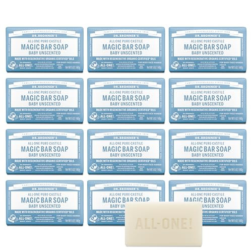 Dr. Bronner's Pure-Castile Bar Soap, Baby Unscented, 5 oz, 12-Pack | Amazon (US)