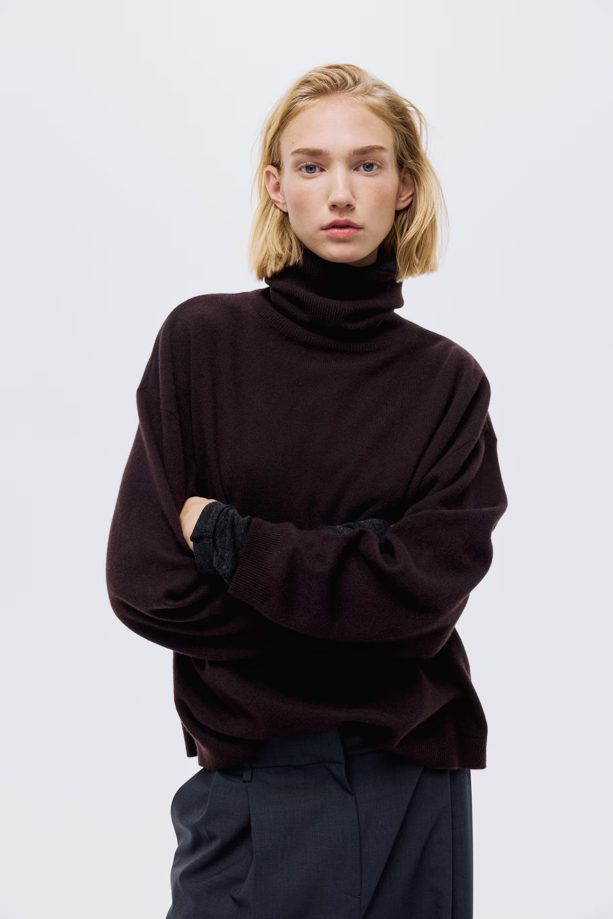 Cashmere polo-neck jumper - Dark brown - Ladies | H&M GB | H&M (UK, MY, IN, SG, PH, TW, HK)