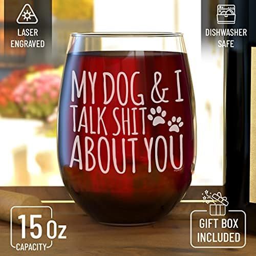 Shop4Ever® My Dog & I Talk Shit About You Engraved Stemless Wine Glass Funny Gift For Dog Mom Dog Lo | Amazon (US)