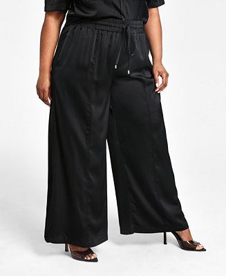 Nina Parker Trendy Plus Size Printed Satin Wide-Leg Pants - Macy's | Macy's