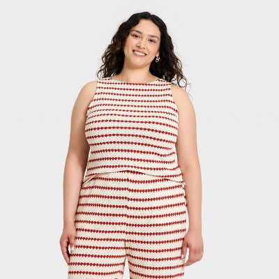 Women's Textured Tank Top - A New Day™ Cream/Red 2X | Target