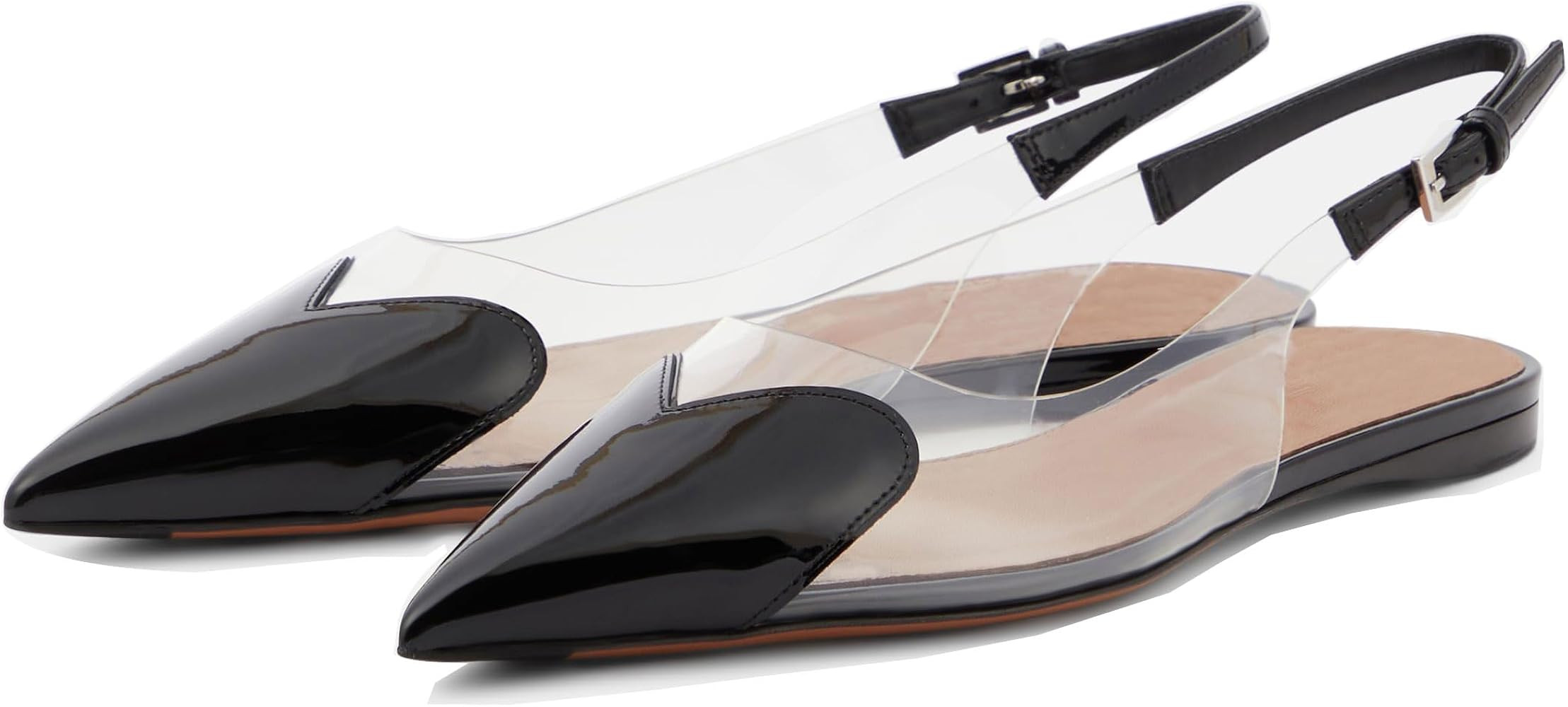 Women's Fashion Pointed Toe Heart Transparent PVC Slingback Flat Shoes Comfort Slip On Cap Toe Cl... | Amazon (US)