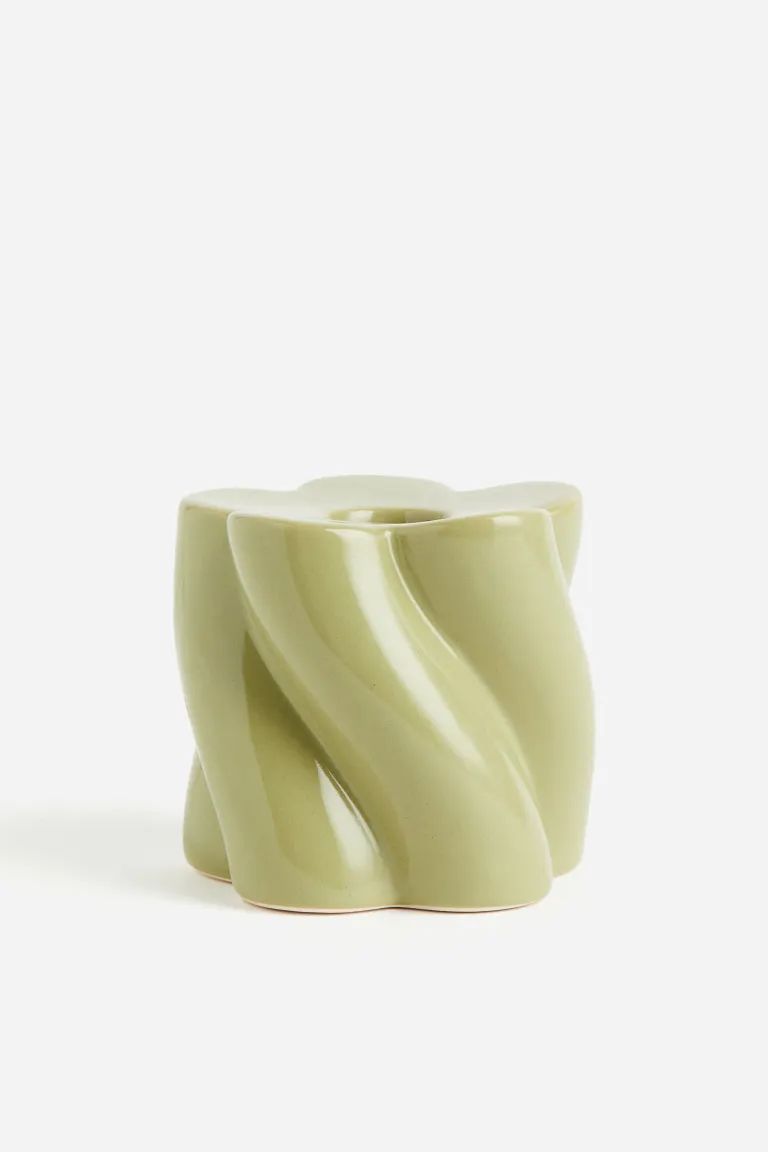 Stoneware candlestick - Pistachio green - Home All | H&M GB | H&M (UK, MY, IN, SG, PH, TW, HK)