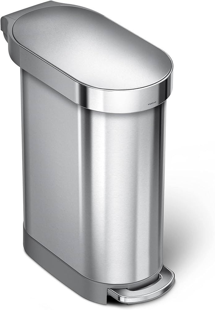 simplehuman 45 Liter / 12 Gallon Slim Hands-Free Kitchen Step Trash Can, Brushed Stainless Steel | Amazon (US)
